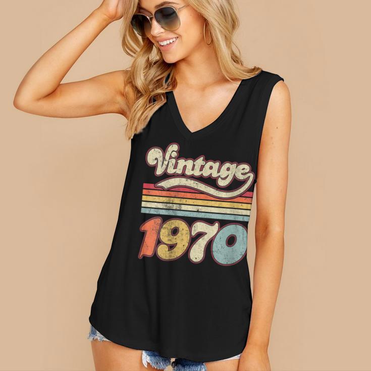 Vintage 1970 Birthday Retro Style 70's Born Nostalgia Outfit Women's V-Neck Tank Top