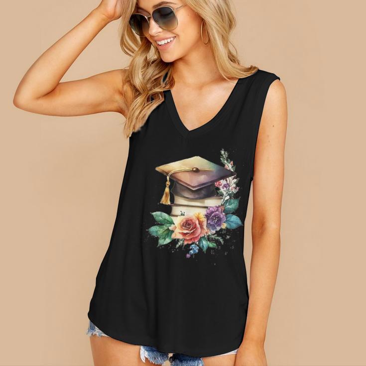 Vintage Hat High School College Graduate Graduation Women's V-Neck Tank Top