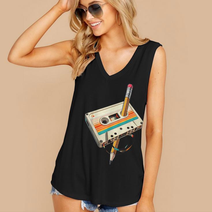 Vintage Pencil Rewind Cassette Tape Nostalgia Party 80s 90s Women's V-Neck Tank Top Vintage Pencil Rewind Cassette Tape Nostalgia Party 80s 90s Women's V-Neck Tank Top