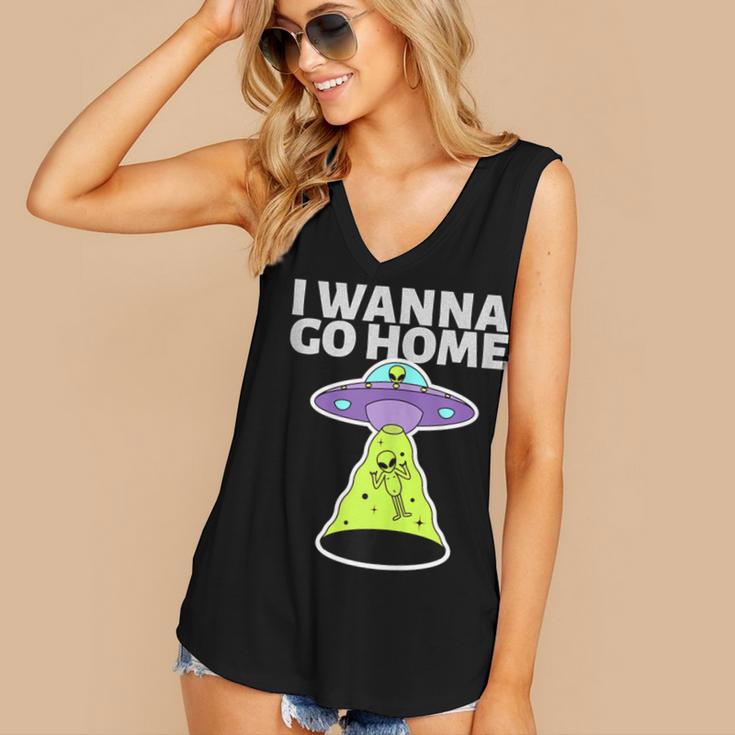 I Wanna Go Home Introvert UFO UAP Flying Saucer Trippy Alien Women's V-Neck Tank Top