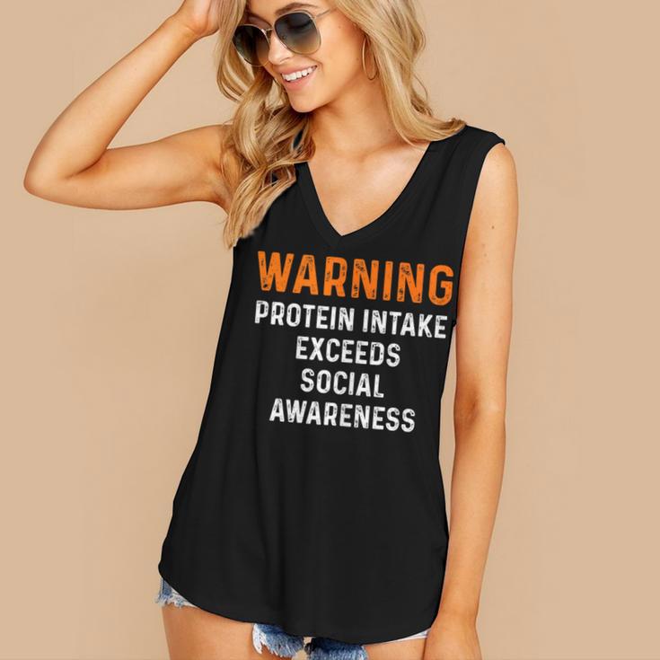 Warning Protein Intake Exceeds Social Awareness Introvert Women's V-Neck Tank Top