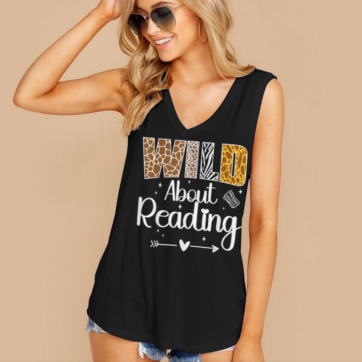 Wild About Reading Book Lover Bookworm Library Day Women's V-Neck Tank Top
