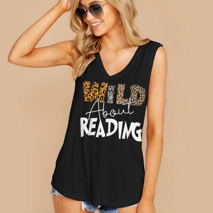 WILD ABOUT READING Reading Books Bookworm Library Day Women's V-Neck Tank Top