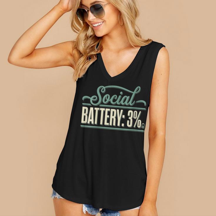 Women's Social Battery 3 Introvert Sarcasm Women's V-Neck Tank Top Women's Social Battery 3 Introvert Sarcasm Women's V-Neck Tank Top