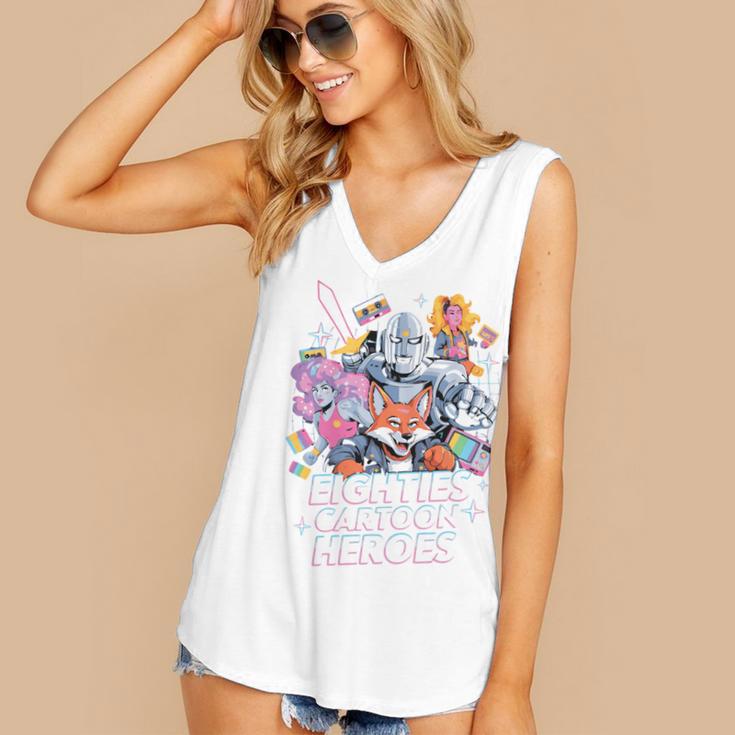 80's Cartoon Heroes Apparel For Retro Nostalgia Fans Women's V-Neck Tank Top 80's Cartoon Heroes Apparel For Retro Nostalgia Fans Women's V-Neck Tank Top