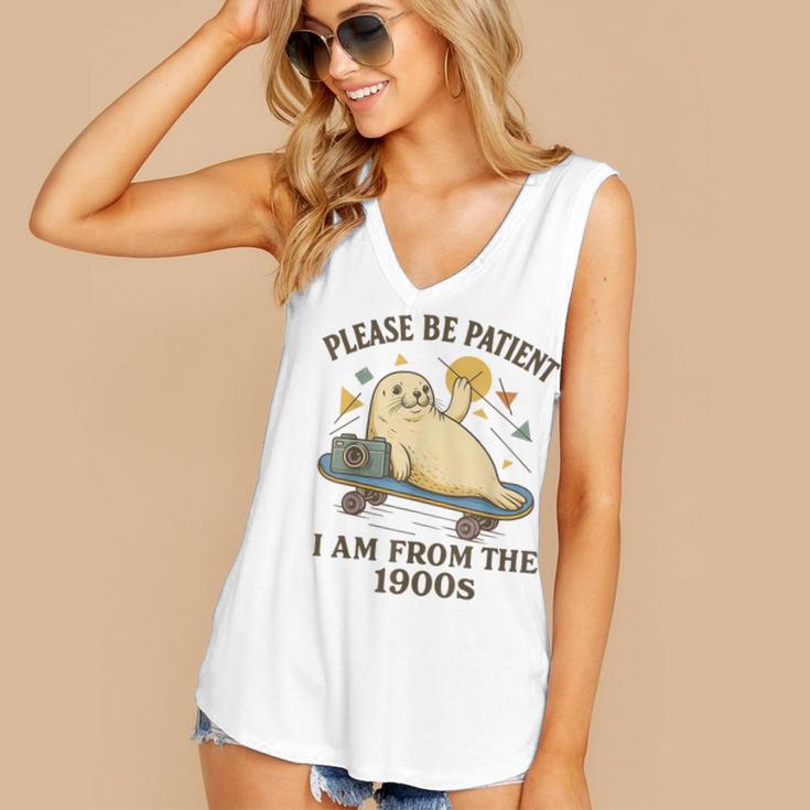 90s Manatee Humor Please Patient I'm From The 1900s Women's V-Neck Tank Top