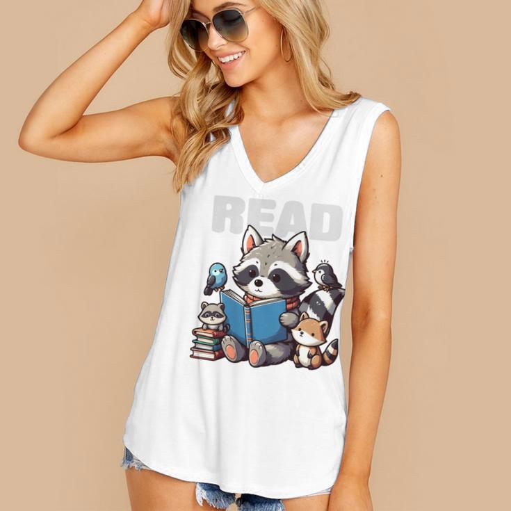 Animals Raccoon Reading Book Librarian Across America Kids Women's V-Neck Tank Top