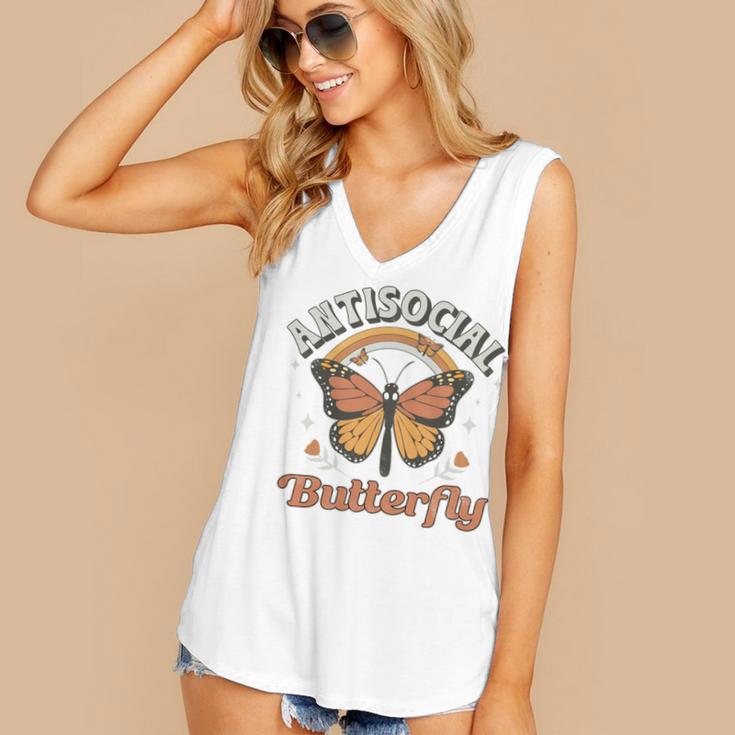 Antisocial Butterfly Tee For Introvert Men Women Girls Women's V-Neck Tank Top Antisocial Butterfly Tee For Introvert Men Women Girls Women's V-Neck Tank Top