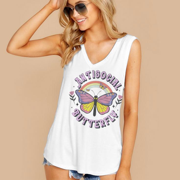 Antisocial Butterfly Tees For Introvert Men Women Girls Women's V-Neck Tank Top Antisocial Butterfly Tees For Introvert Men Women Girls Women's V-Neck Tank Top