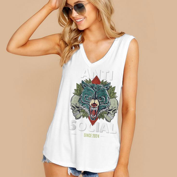 Antisocial Introvert I Like Being Alone Raglan Baseball Tee Women's V-Neck Tank Top