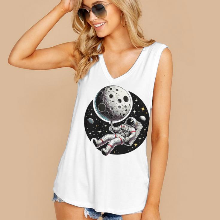 Astronaut Aesthetic Holding Moon Balloon Planets Introvert Women's V-Neck Tank Top Astronaut Aesthetic Holding Moon Balloon Planets Introvert Women's V-Neck Tank Top
