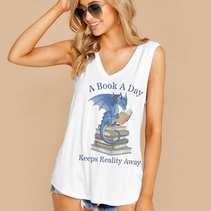 A Book A Day Keeps Reality Away Premium Tri-Blend Women's V-Neck Tank Top