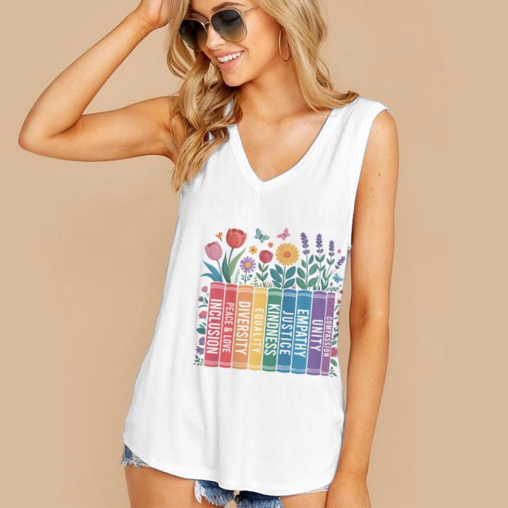 Book Flower Radicalized By Basic Decency Feminist Leftist Women's V-Neck Tank Top