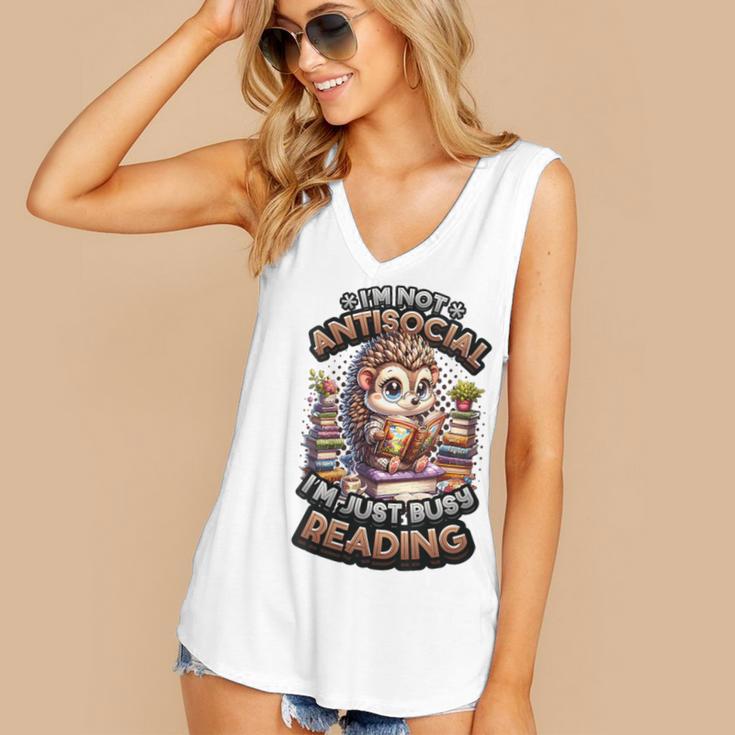 Book Lover Hedgehog Reading Books Introvert Bookworm Women's V-Neck Tank Top