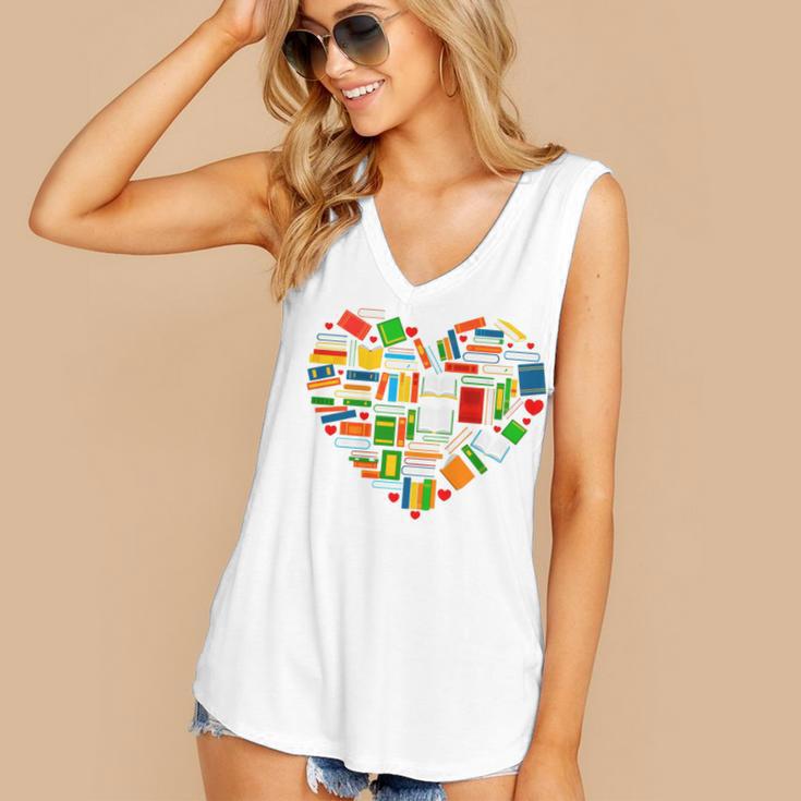 Book Lover Librarian Books Heart Valentine Women's V-Neck Tank Top