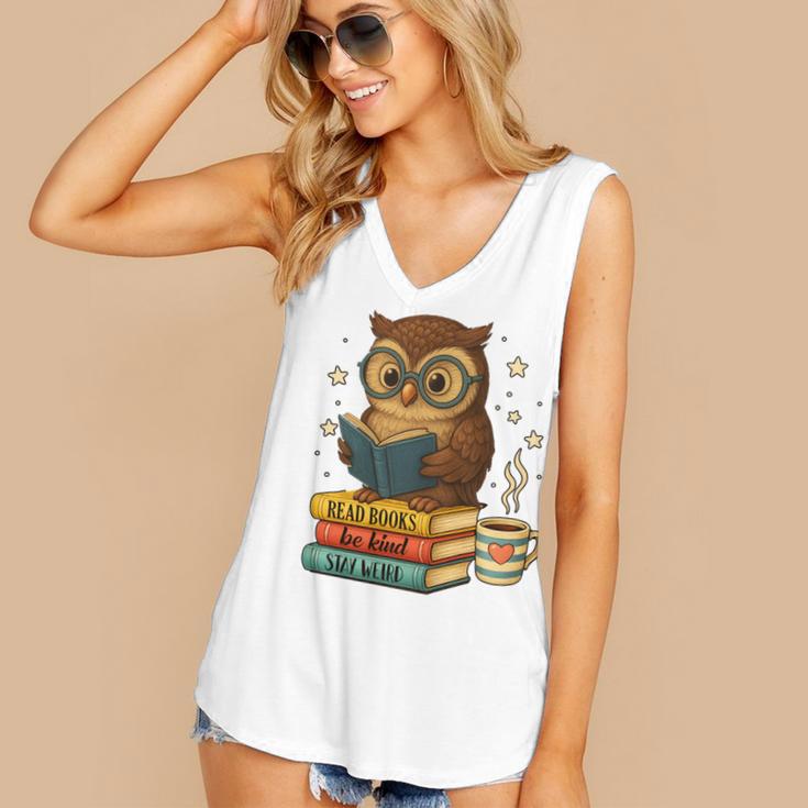 Book Lover Owl Reading Bookish Library Read Books Be Kind Women's V-Neck Tank Top