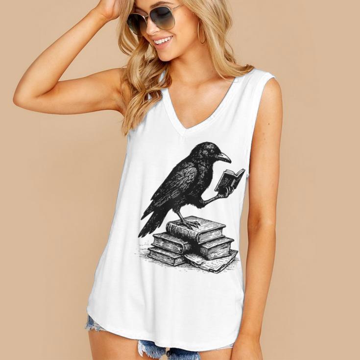 Book Raven Vintage Dark Academia Literature Reading Women's V-Neck Tank Top Book Raven Vintage Dark Academia Literature Reading Women's V-Neck Tank Top