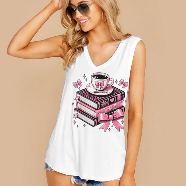All Booked For Valentine's Teacher Coquette Bow Coffee Book Women's V-Neck Tank Top