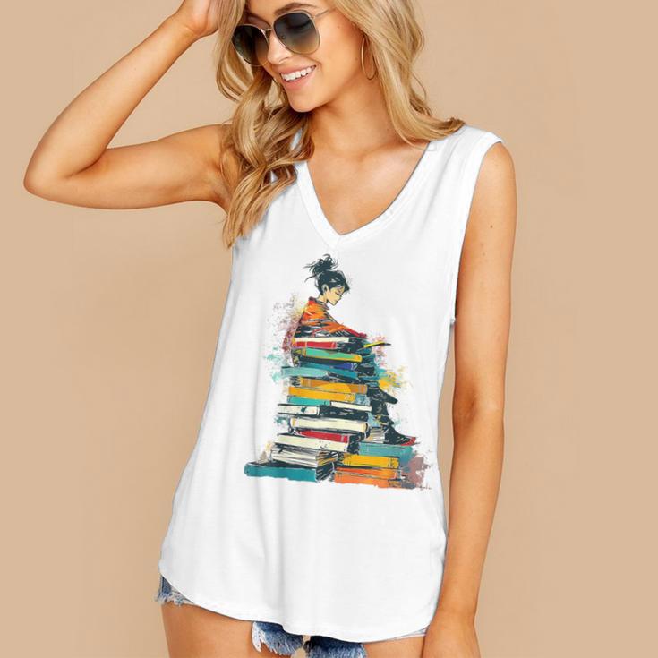 Books Abstract Artist Women Art Painting Books Women's V-Neck Tank Top Books Abstract Artist Women Art Painting Books Women's V-Neck Tank Top