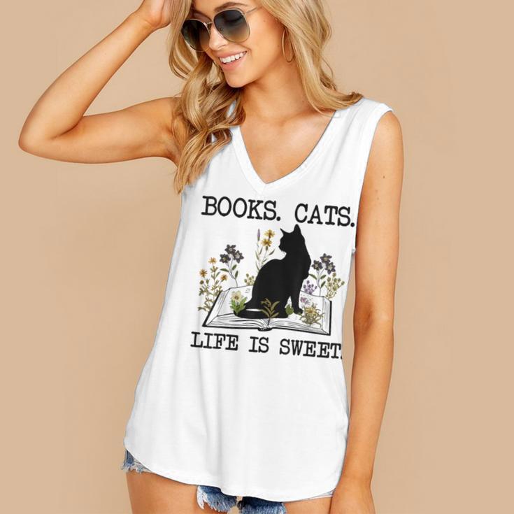 Books Cats Life Is Sweet Cat Book Lover Men Women Teen Women's V-Neck Tank Top Books Cats Life Is Sweet Cat Book Lover Men Women Teen Women's V-Neck Tank Top