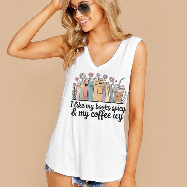 I Like My Books Spicy & My Coffee Icy Lover Bookworm Premium Women's V-Neck Tank Top