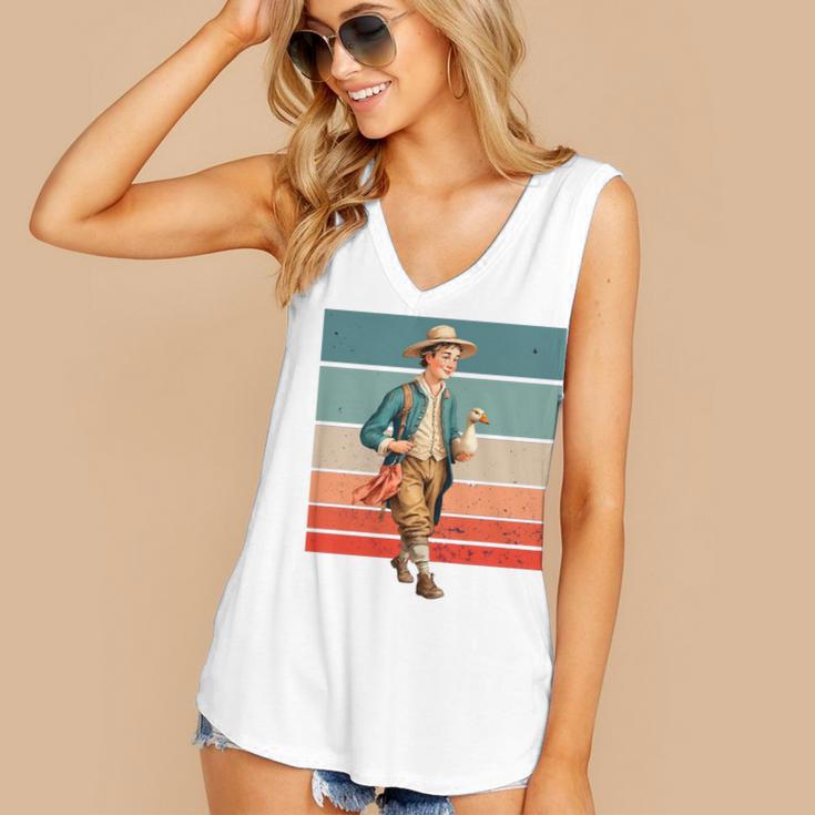 Boy Goose Vintage Rural Pastoral Charm Nostalgia Simple Life Women's V-Neck Tank Top