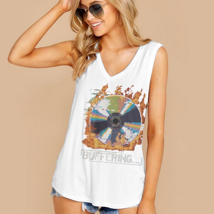 Buffering Glitched CD On Fire 2000s Nostalgia Women's V-Neck Tank Top