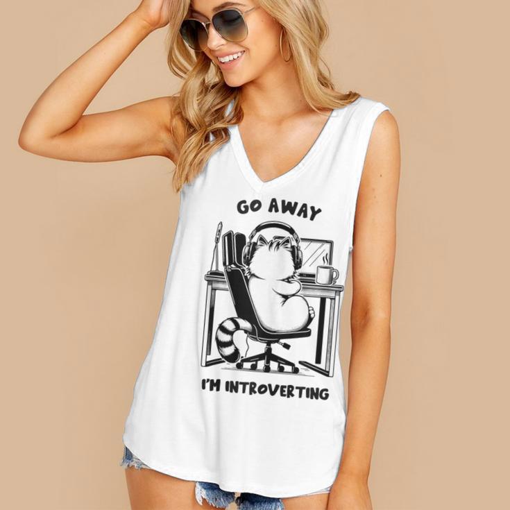 Cat With Coffee On Computer Go Away I'm Introverting Women's V-Neck Tank Top