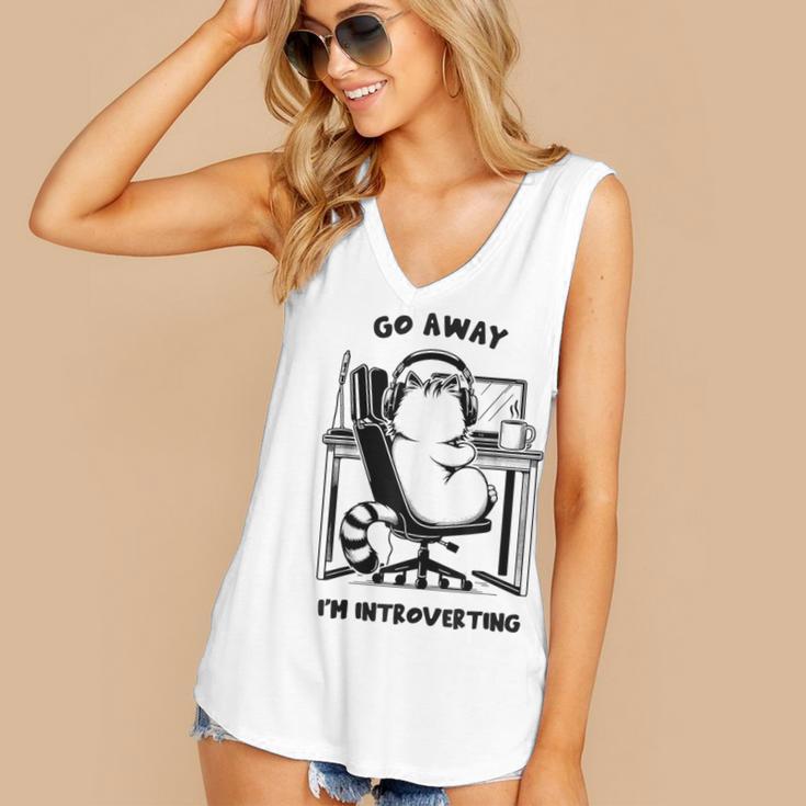 Cat With Coffee On Computer Go Away I'm Introverting Women's V-Neck Tank Top Cat With Coffee On Computer Go Away I'm Introverting Women's V-Neck Tank Top