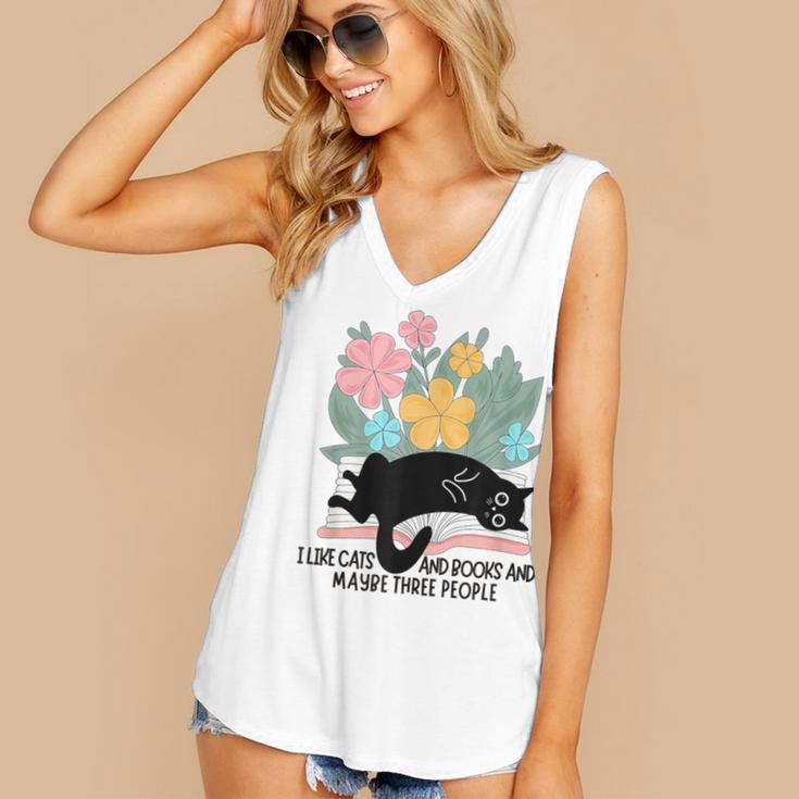 Cat Meme I Like Cats And Books And Maybe Three People Women's V-Neck Tank Top Cat Meme I Like Cats And Books And Maybe Three People Women's V-Neck Tank Top