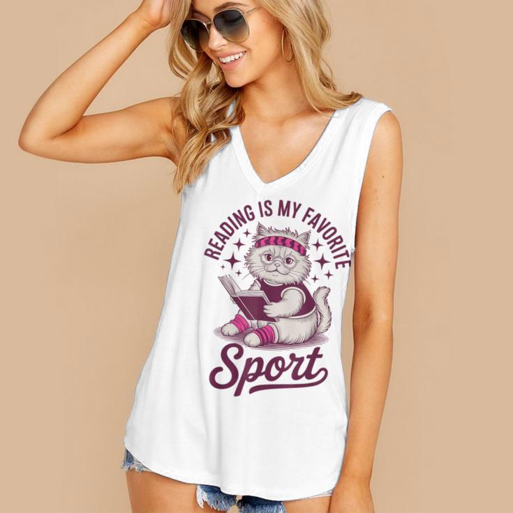 Cat Reading Is My Favorite Sport Retro Book Lover Women's V-Neck Tank Top Cat Reading Is My Favorite Sport Retro Book Lover Women's V-Neck Tank Top