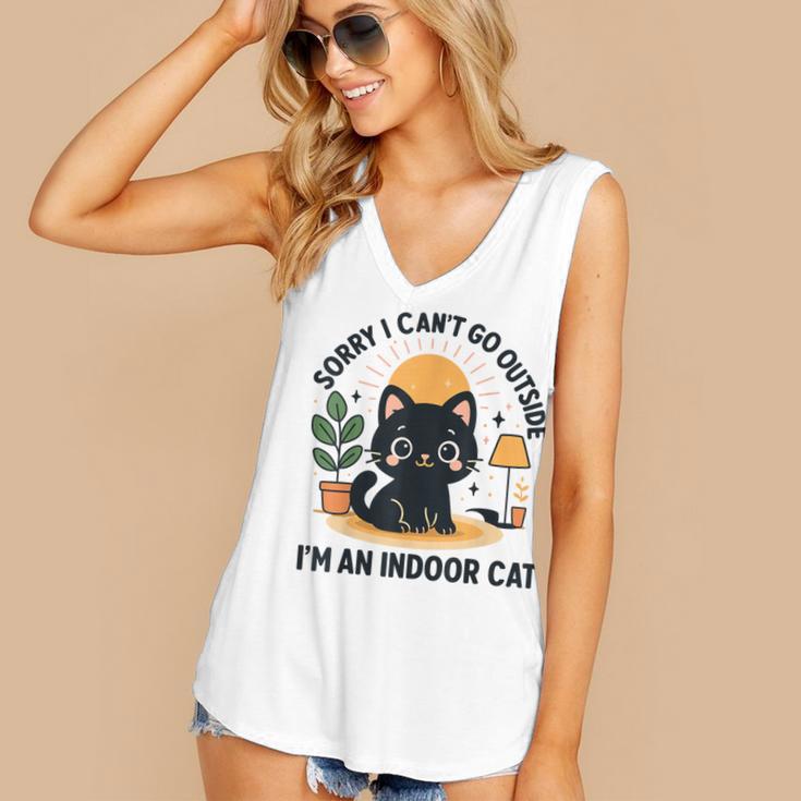 Cat Shirt Introvert Sorry I Can’t Go I’m An Indoor Cat Women's V-Neck Tank Top Cat Shirt Introvert Sorry I Can’t Go I’m An Indoor Cat Women's V-Neck Tank Top