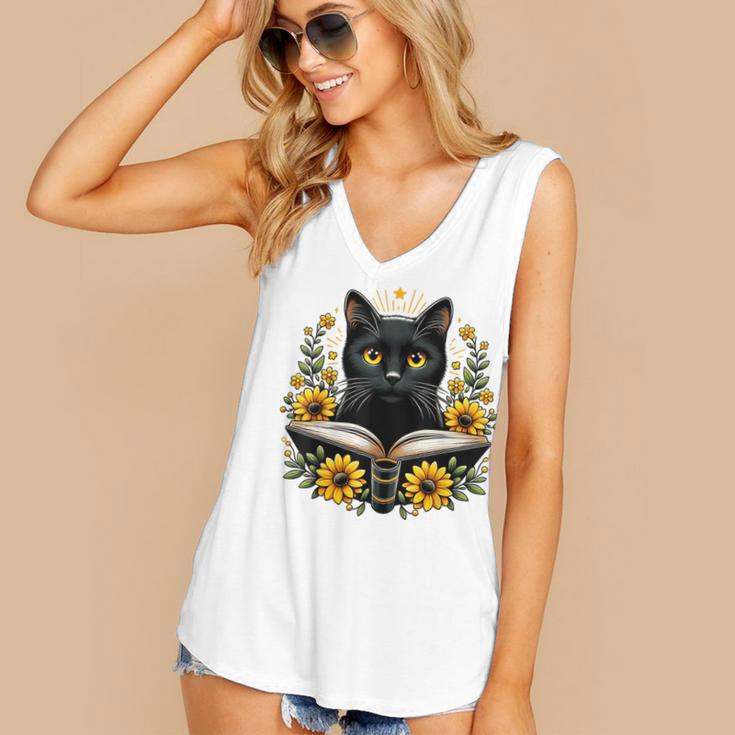 Cat For Women Book Lover Cute Cat And Book Women's V-Neck Tank Top