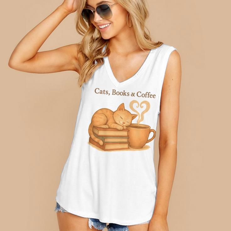 Cats Books And Coffee Heart Cozy Cat Lover Bookworm Readers Women's V-Neck Tank Top