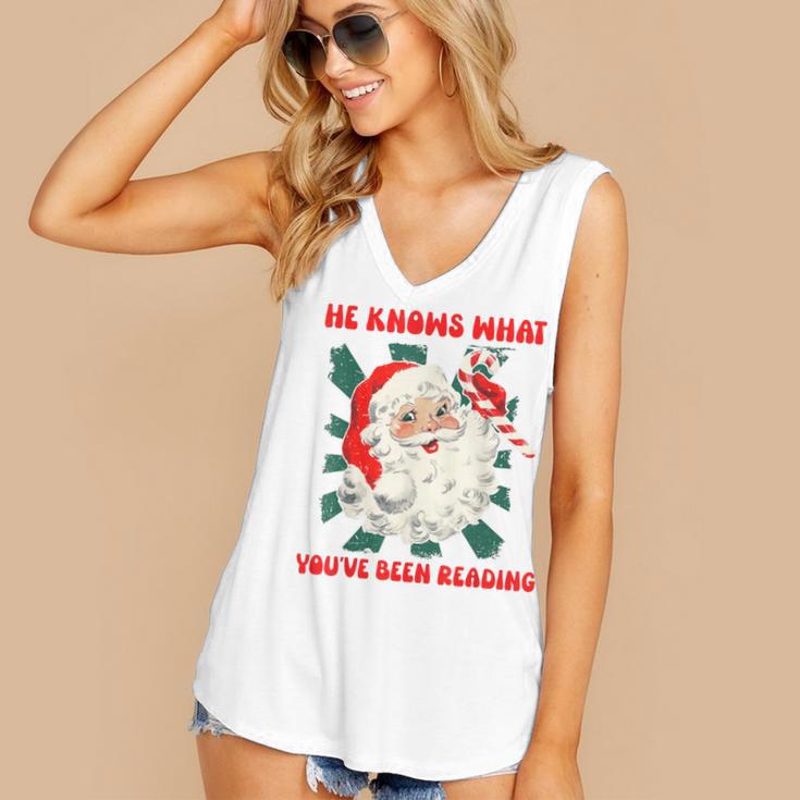Christmas Bookish He Knows What You'Ve Been Reading Women Women's V-Neck Tank Top Christmas Bookish He Knows What You'Ve Been Reading Women Women's V-Neck Tank Top