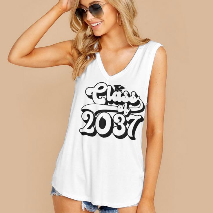 Class Of 2037 Senior Retro 2037 Grad Graduate Graduation Women's V-Neck Tank Top