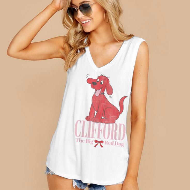 Clifford The Big Red Dog Pink Text With Bow Illustrated Book Women's V-Neck Tank Top