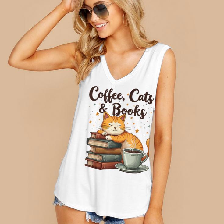 Coffee Cats And Books Lover For Women & Girls Coffee Women's V-Neck Tank Top Coffee Cats And Books Lover For Women & Girls Coffee Women's V-Neck Tank Top