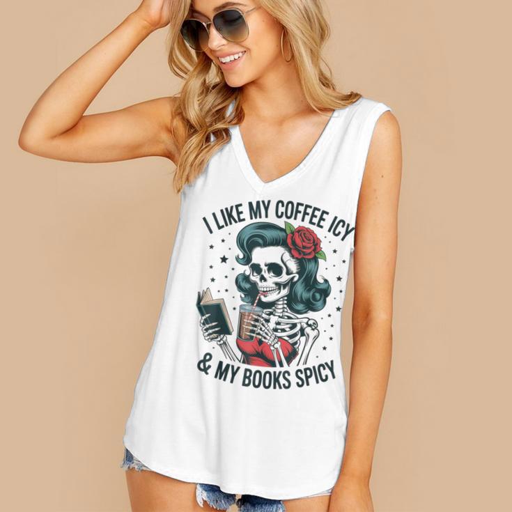 I Like My Coffee ICY & My Books Spicy For Book Lovers Women's V-Neck Tank Top