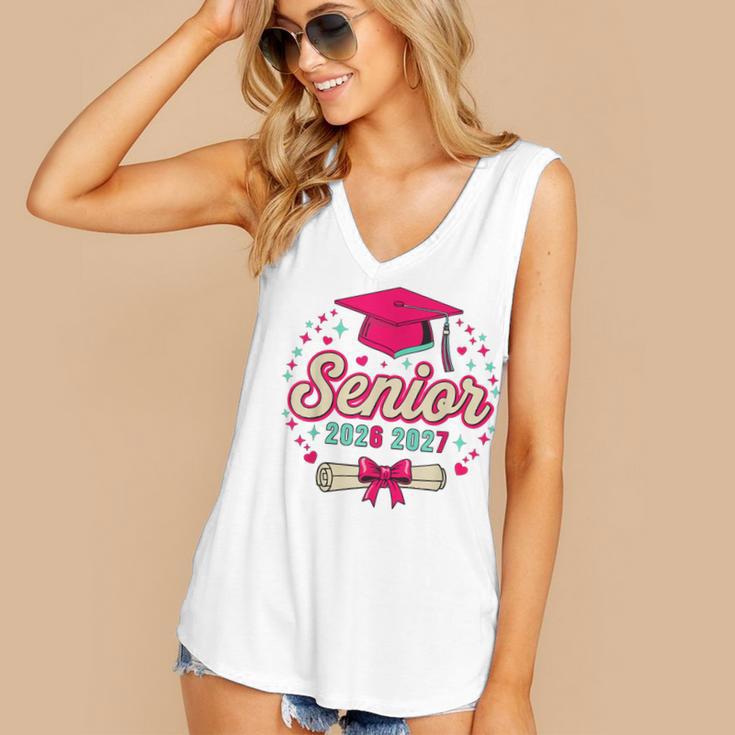 Coquette Pink Bow Senior 2026 2027 Graduation Women's V-Neck Tank Top