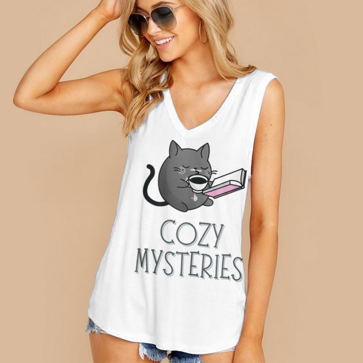 Cozy Mysteries Coffee And Novel For Book Lovers Women's V-Neck Tank Top Cozy Mysteries Coffee And Novel For Book Lovers Women's V-Neck Tank Top