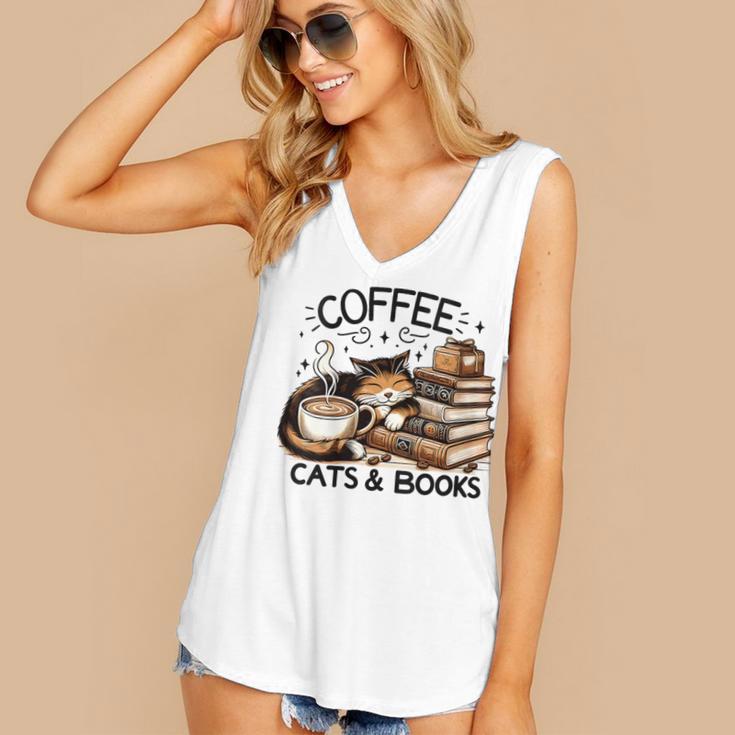 Cute Coffee Cats Books Lover Idea Women Men Kids Women's V-Neck Tank Top Cute Coffee Cats Books Lover Idea Women Men Kids Women's V-Neck Tank Top