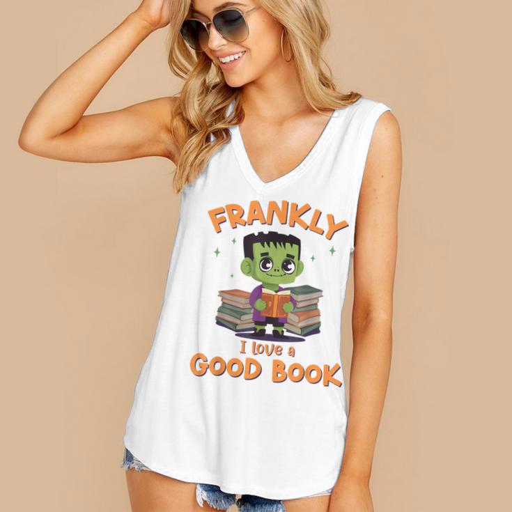 Cute Halloween Teacher Librarian Frankenstein Reading Books Women's V-Neck Tank Top Cute Halloween Teacher Librarian Frankenstein Reading Books Women's V-Neck Tank Top