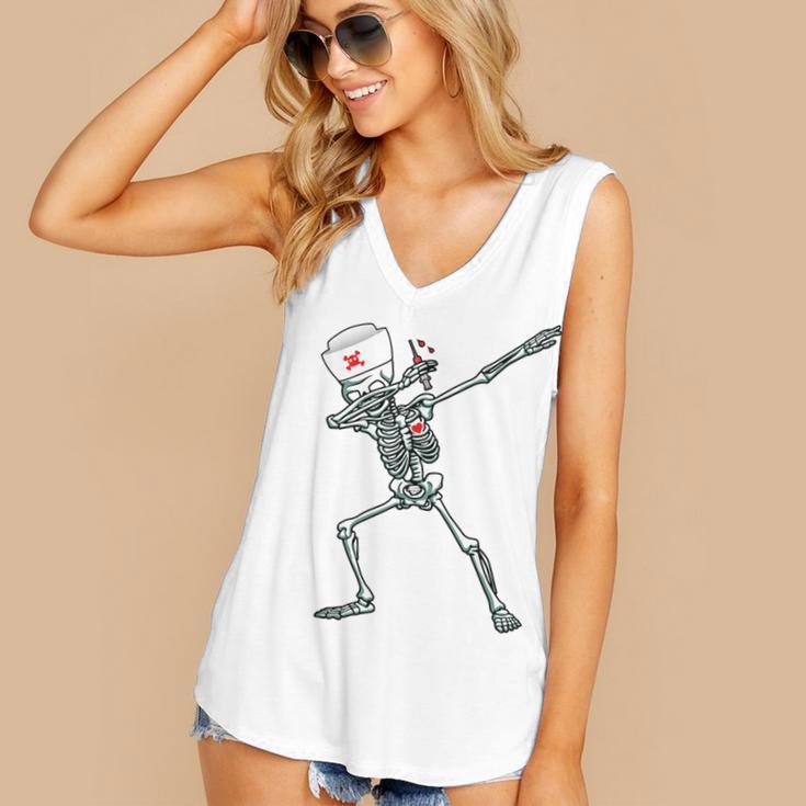 Dabbing Skeleton Nurse Halloween Graduation Women's V-Neck Tank Top