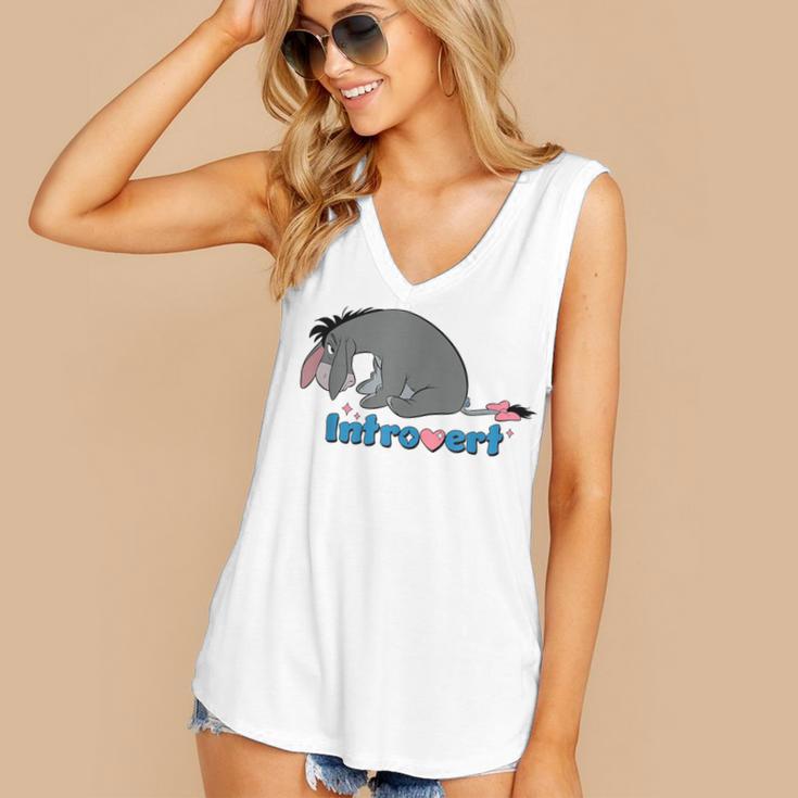 Disney Winnie The Pooh Introvert Eeyore Logo Women's V-Neck Tank Top