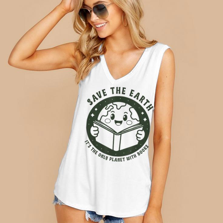 Earth Day 2025 Save Earth It´s Only Planet With Books Reader Women's V-Neck Tank Top