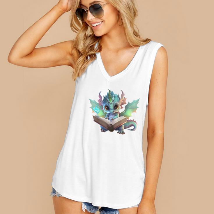 Easily Distracted By Dragon And Books Introvert Shirt Women's V-Neck Tank Top Easily Distracted By Dragon And Books Introvert Shirt Women's V-Neck Tank Top