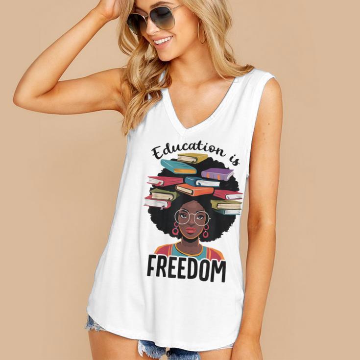 Education Is Freedom Teacher History Month Books Lover Women's V-Neck Tank Top Education Is Freedom Teacher History Month Books Lover Women's V-Neck Tank Top