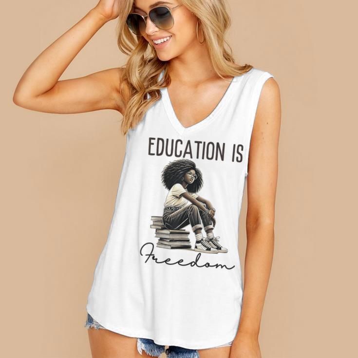 Education Is Freedom Teacher Women Books Black History Women's V-Neck Tank Top Education Is Freedom Teacher Women Books Black History Women's V-Neck Tank Top