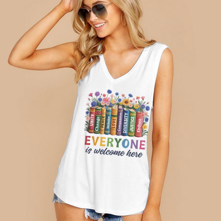 Everyone Is Welcome Here Floral Book LGBT Pride Equality Women's V-Neck Tank Top Everyone Is Welcome Here Floral Book LGBT Pride Equality Women's V-Neck Tank Top